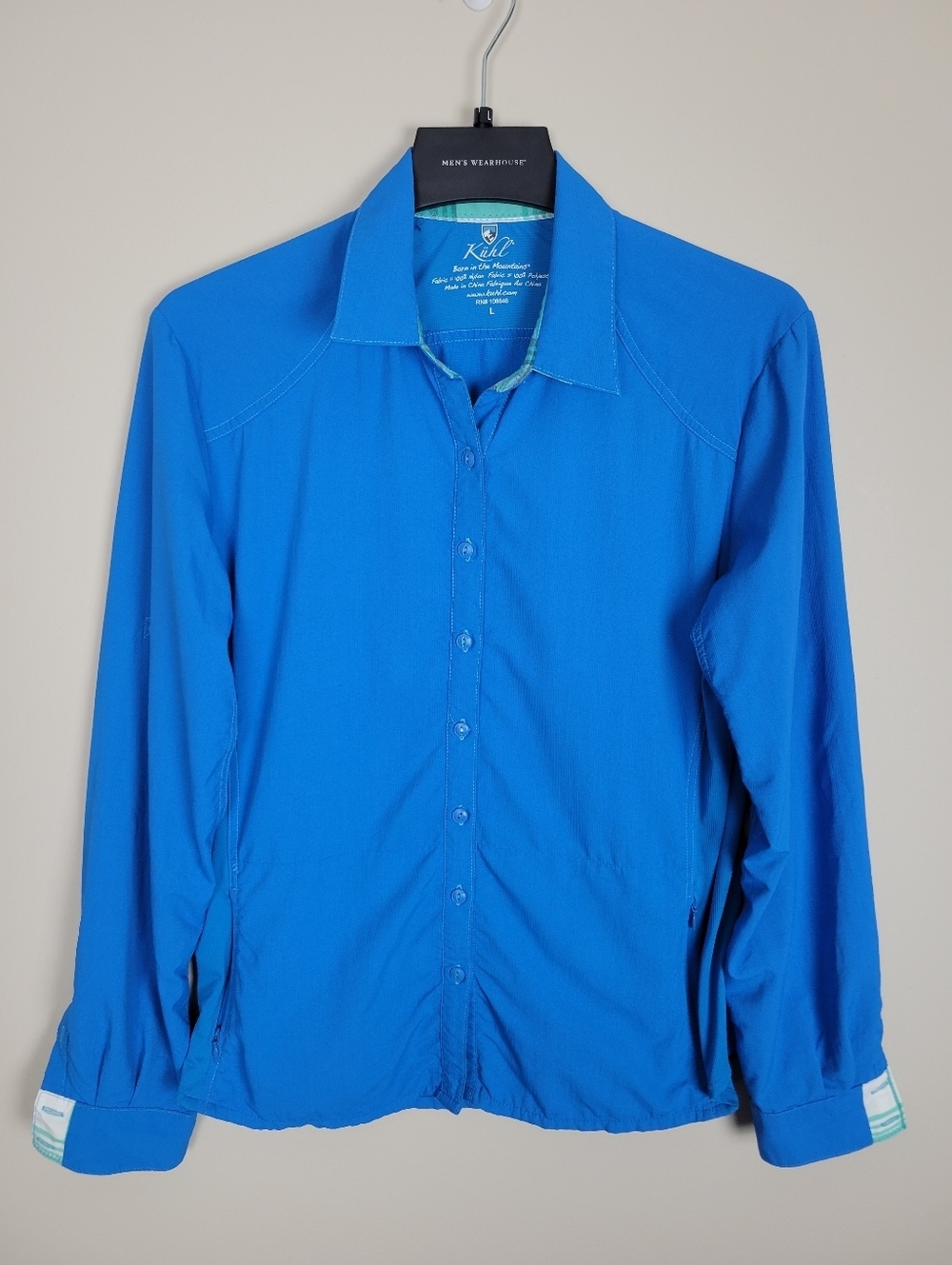 Kuhl Women’s Shirt Large Blue Long Sleeve Roll Cuff Hiking Nylon Performance